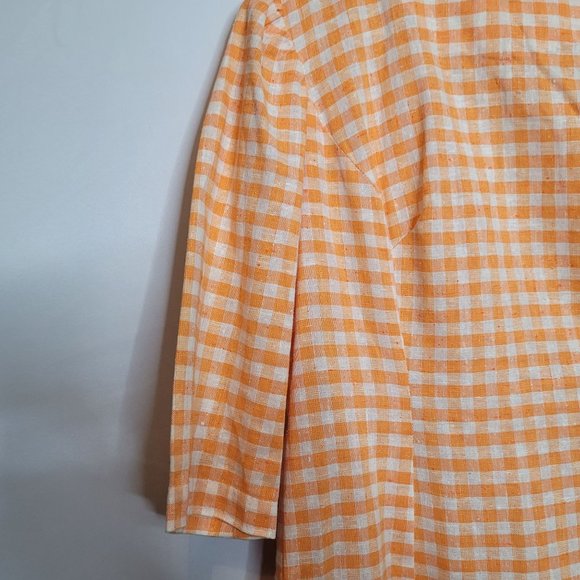 Vintage Dress Handmade Orange White Check Zip Back 3/4 Sleeve Size 10/12 - Picture 2 of 8